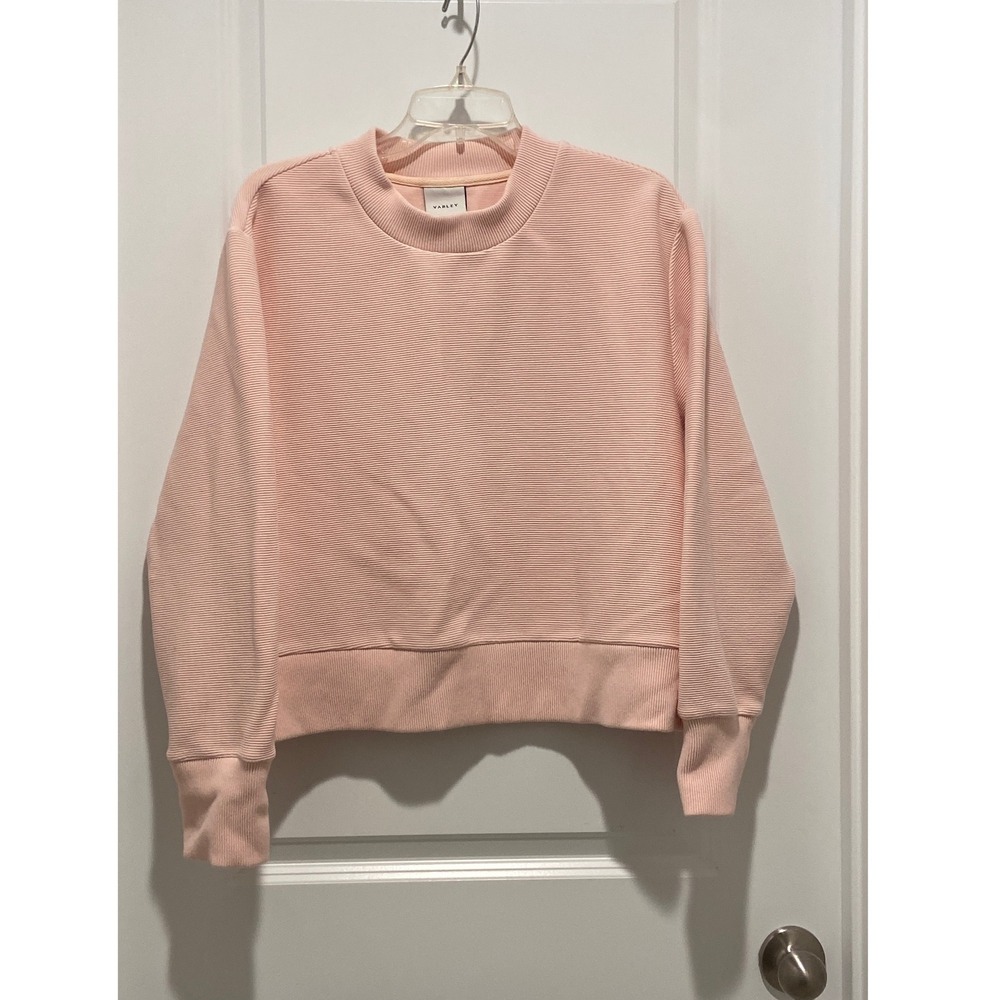 Varley Pale Pink Ribbed Sweatshirt Side Zip Detail Pullover Athleisure Top